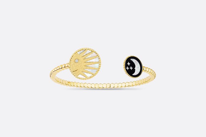Rose Céleste Bangle Bracelet Yellow and White Gold, Diamond, Mother-of-pearl and Onyx
