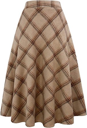 IDEALSANXUN Womens High Elastic Waist Maxi Skirt A-line Plaid Winter Warm Flare Long Skirts, Long Khaki, X-Large : Amazon.ca: Clothing, Shoes & Accessories