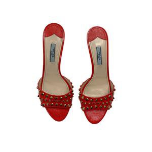 Prada Red Studded Logo Heels – Treasures of NYC