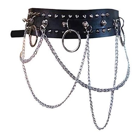 Punk Black Leather Belt w/ Chains and Spikes