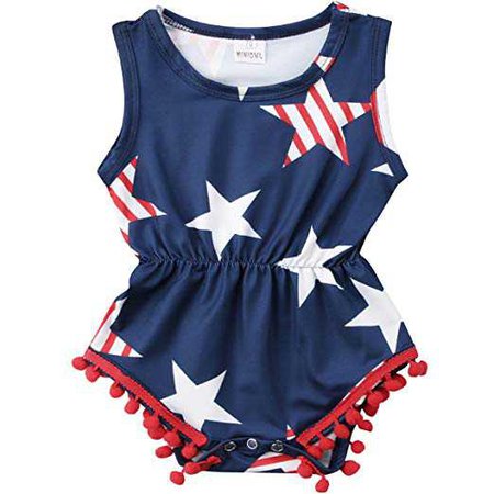 Amazon.com: Annvivi Toddler Baby Girl Star Tassel Pompom Romper One-Piece Bodysuits: Clothing