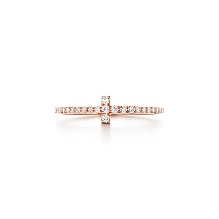 Tiffany T diamond wire band ring in 18k rose gold. | Tiffany & Co.