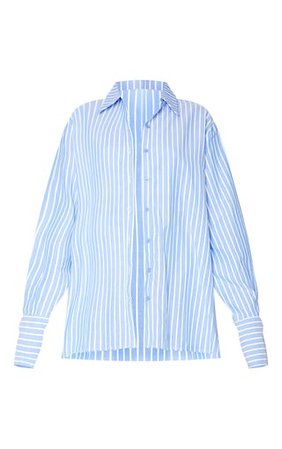Blue Oversized Pinstripe Cuff Shirt | Tops | PrettyLittleThing USA
