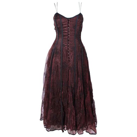 KAAT TILLY Brown Crinkled Lace Corset Lace Gown Size 36 For Sale at 1stDibs