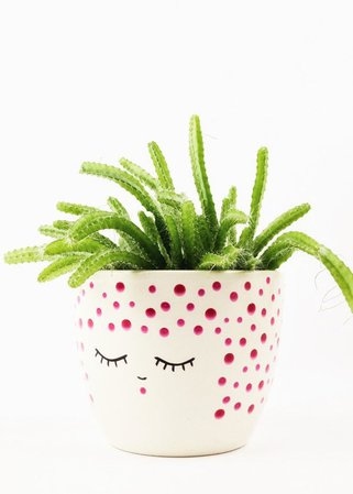 Ceramic Face Vase in Polka Dot Pink - 4" from Afloral