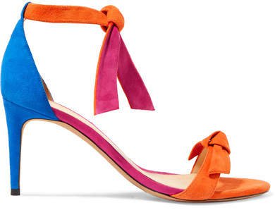 Clarita Bow-embellished Color-block Suede Sandals - Orange