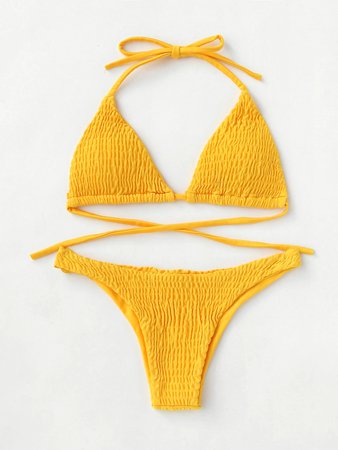Tie Back Shirred Triangle Bikini Set