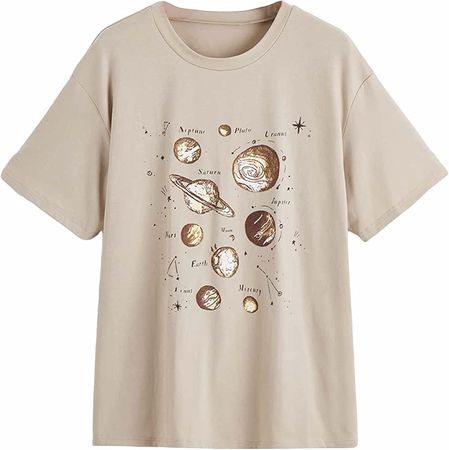 SOLY HUX Women's Graphic Letter Print T Shirt Short Sleeve Tee Top Khaki Mushroom Butterfly XL at Amazon Women’s Clothing store