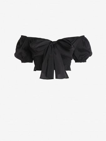 [31% OFF] 2022 Off Shoulder Puff Sleeve Bowknot Smocked Crop Blouse In BLACK | ZAFUL