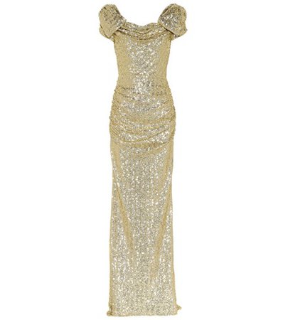 Sequined puff-sleeve gown