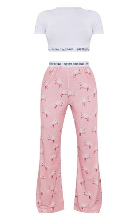 PRETTYLITTLETHING Pink Unicorn Print Pant PJ Set | PrettyLittleThing USA