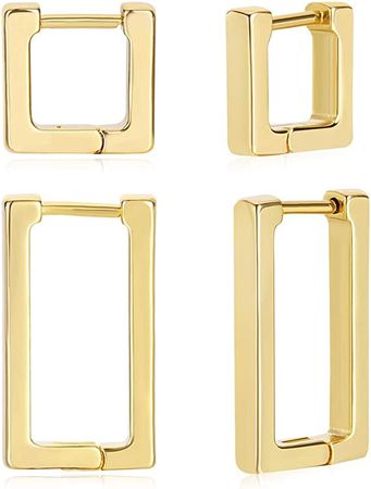 Amazon.com: 2 Pairs 14K Gold Plated Minimalist Hoop Earrings Small Dainty Geometric Square and Rectangle Huggies Hoops for Women Gift…: Clothing, Shoes & Jewelry