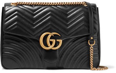 Gg Marmont Large Quilted Leather Shoulder Bag - Black