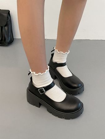 Women Minimalist Buckle Decor Platform Mary Jane Shoes | SHEIN