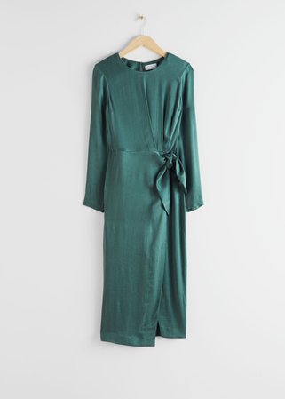 Satin Side Knot Midi Dress - Green - Midi dresses - & Other Stories