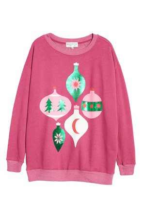 Wildfox Shimmering Ornaments Roadtrip Holiday Sweatshirt pink