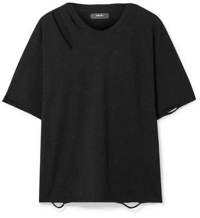 Slash Oversized Distressed Cotton-jersey T-shirt - Black
