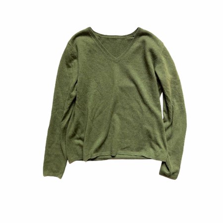Vintage y2k 100% cashmere khaki green v neck jumper.... - Depop