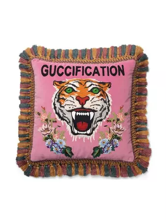 Gucci Velvet cushion with tiger embroidery