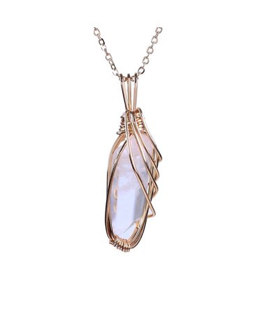 Handmade Art Pendant Necklace Gold Wire Wrapped Rose Quartz Natural Stone Jewelry - C012LW1JACP