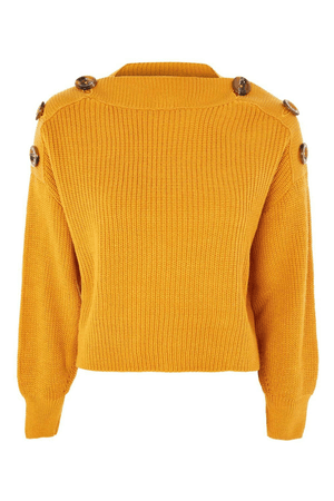 TOPSHOP Women's Yellow Button Shoulder Rib Sweater