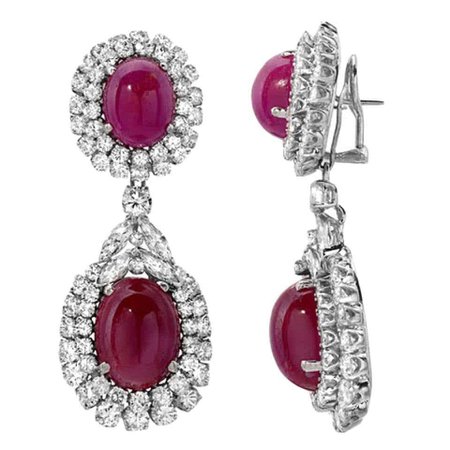 Cabochon Ruby Diamond Gold Detachable Drop Earrings For Sale at 1stDibs | cabochon ruby earrings, ruby cabochon earrings