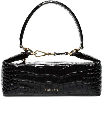 Rejina Pyo black Olivia crocodile embossed leather box bag