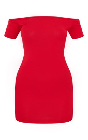 Red Basic Short Sleeve Bardot Bodycon Dress | PrettyLittleThing USA