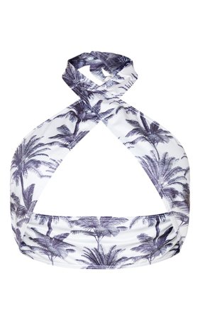 Monochrome Tropic Cross Over Halterneck Bikini Top | PrettyLittleThing