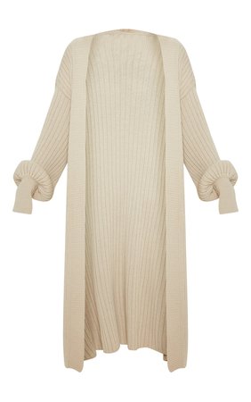 Nude Ribbed Knitted Midi Cardigan