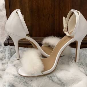 white lace up heels with fur