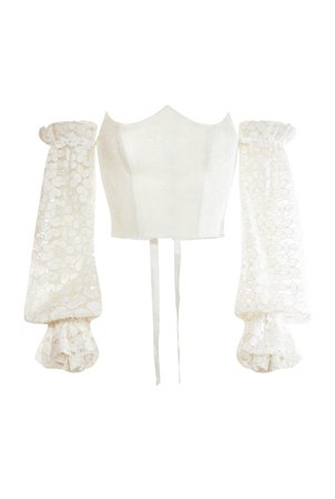 white corset top with lace sleeves