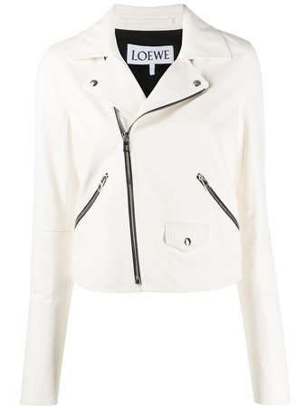 Loewe, Zip Detail White Leather Jacket