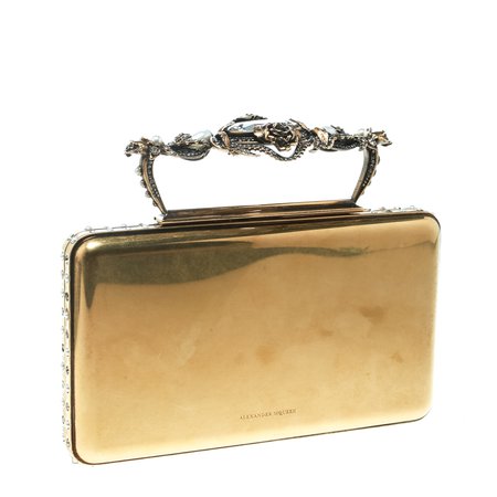 Buy Alexander McQueen Gold Metal Small Ottone Jewelled Clutch 170426 at best price | TLC