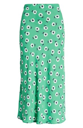 Halogen® Bias Cut A-Line Midi Skirt (Regular & Petite) green