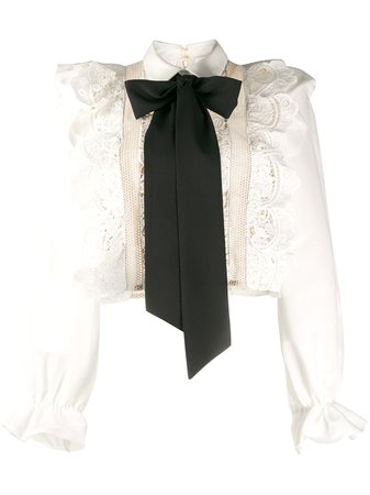 Self-Portrait Ruffled Lace Bow Detail Blouse Ss20