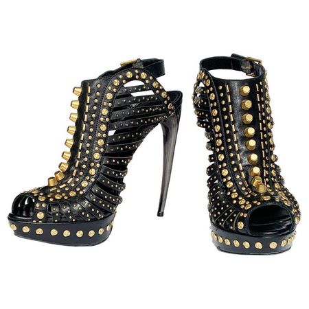 Alexander McQueen | S/S 2012 Leather Studded Horn Heel Platform Sandals