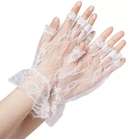 Adult White Lace Fingerless Gloves | Party City