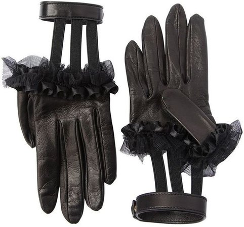 Gucci Ruffled Leather Gloves W/ Wrist Strap