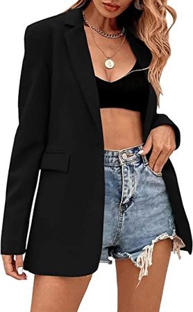 Febriajuce Women's Casual Long Sleeve Lapel Oversized Button Work Office Blazer Suit Jacket at Amazon Women’s Clothing store