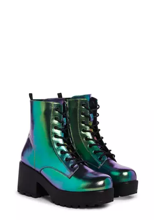 Koi Footwear Platform Lace-Up Combat Boots - Green – Dolls Kill