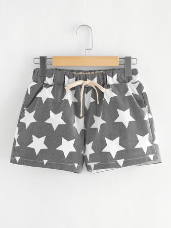 Star Print Drawstring Shorts