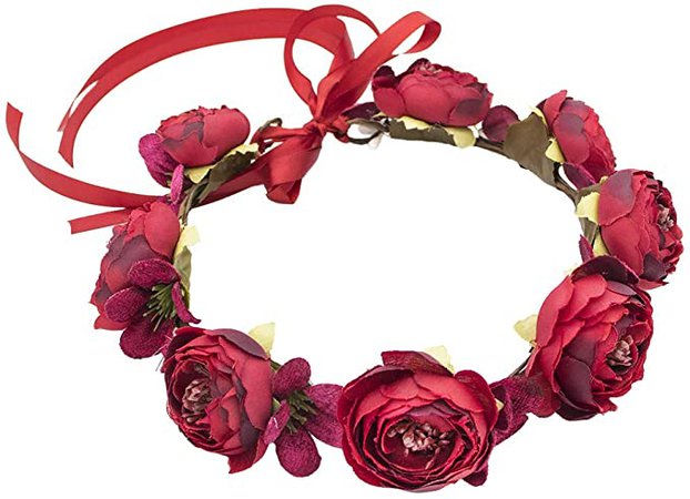 Rose Flower Crown Boho Flower Headband Hair Wreath Floral Headpiece Halo with Ribbon Wedding Party Festival Photos Blue by Vivivalue at Amazon Women’s Clothing store