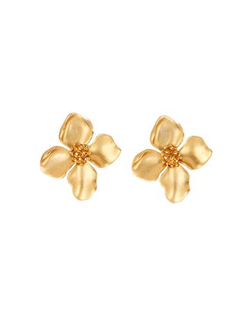 Oscar de la Renta Small Golden Flower Clip Earrings