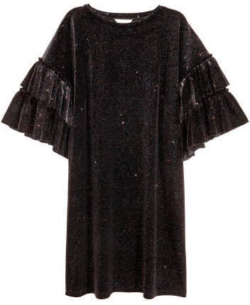 Glittery Velour Dress - Black