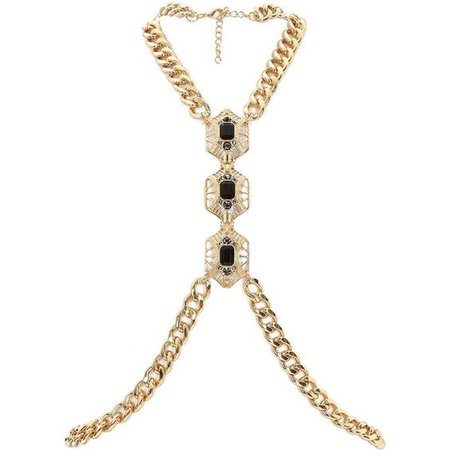 River Island Gold tone chain body harness with black jewels