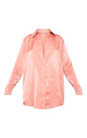 Peach Satin Oversized Shirt | Tops | PrettyLittleThing
