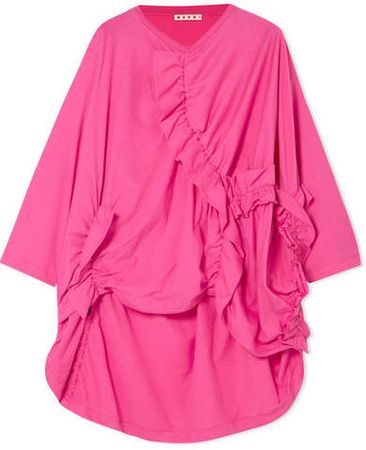 Ruched Cotton-jersey T-shirt - Pink