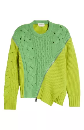 Alexander McQueen Asymmetric Zip Front Mixed Stitch Wool Sweater | Nordstrom