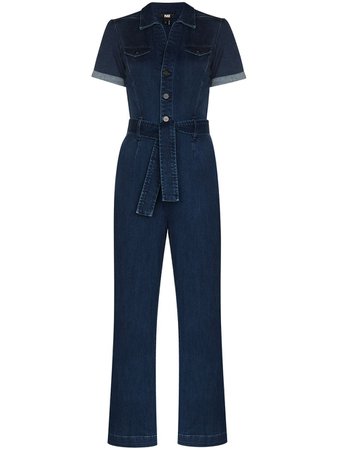 Shop PAIGE Anessa short-sleeve denim jumpsuit with Express Delivery - FARFETCH